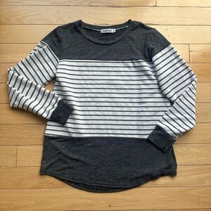 Charcoal and White Striped Long Sleeve Tee